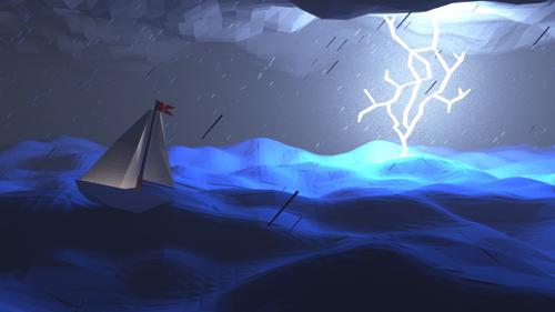 Low-poly Sailboat in storm scene preview image